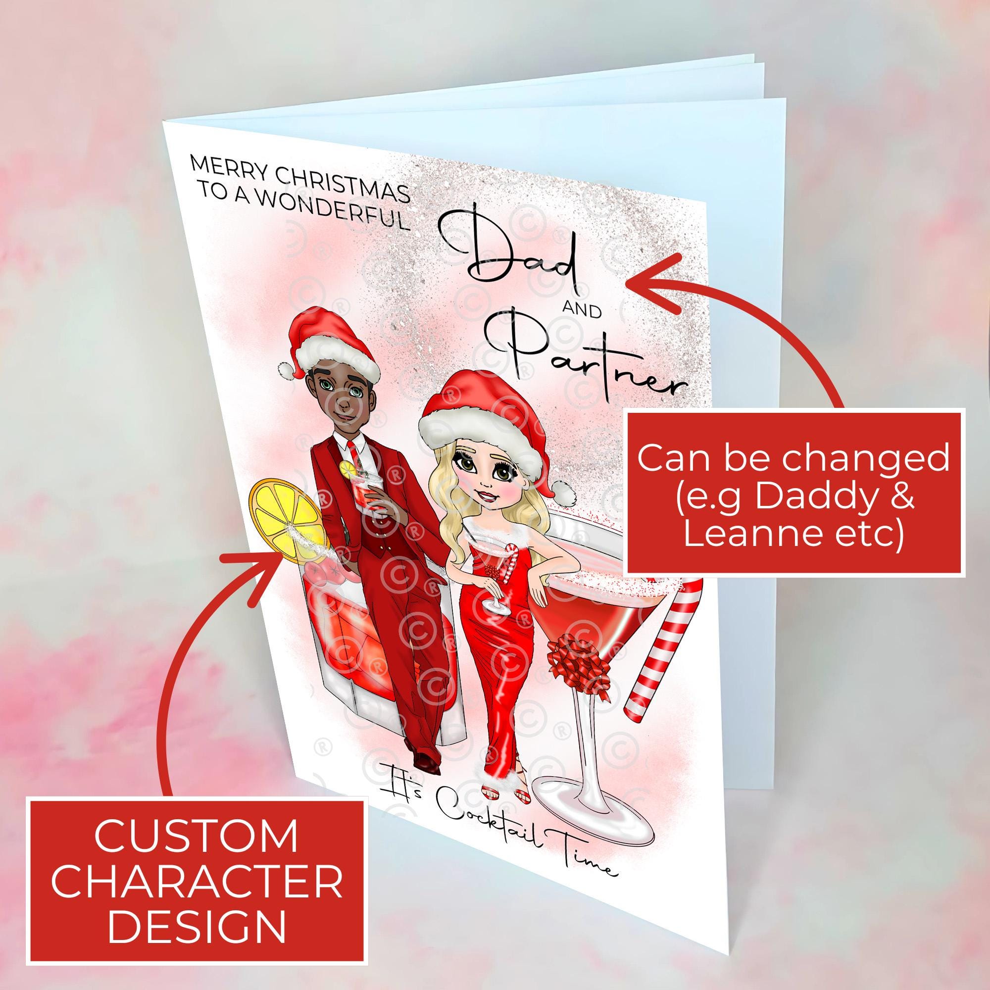Personalised Candy Cane Christmas Cocktail Card For Dad And Partner
