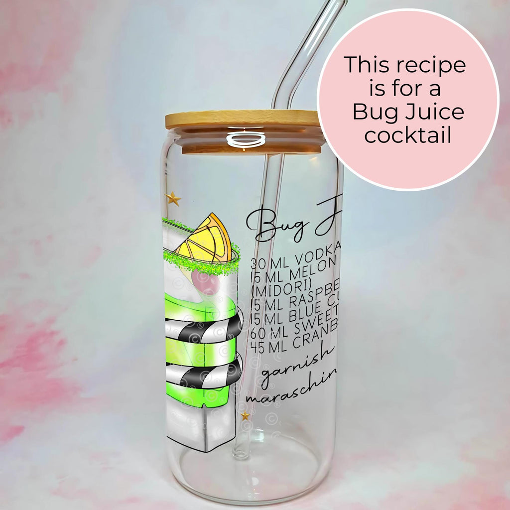 16oz Bug Juice Cocktail Recipe Glass with Bamboo Lid & Straw