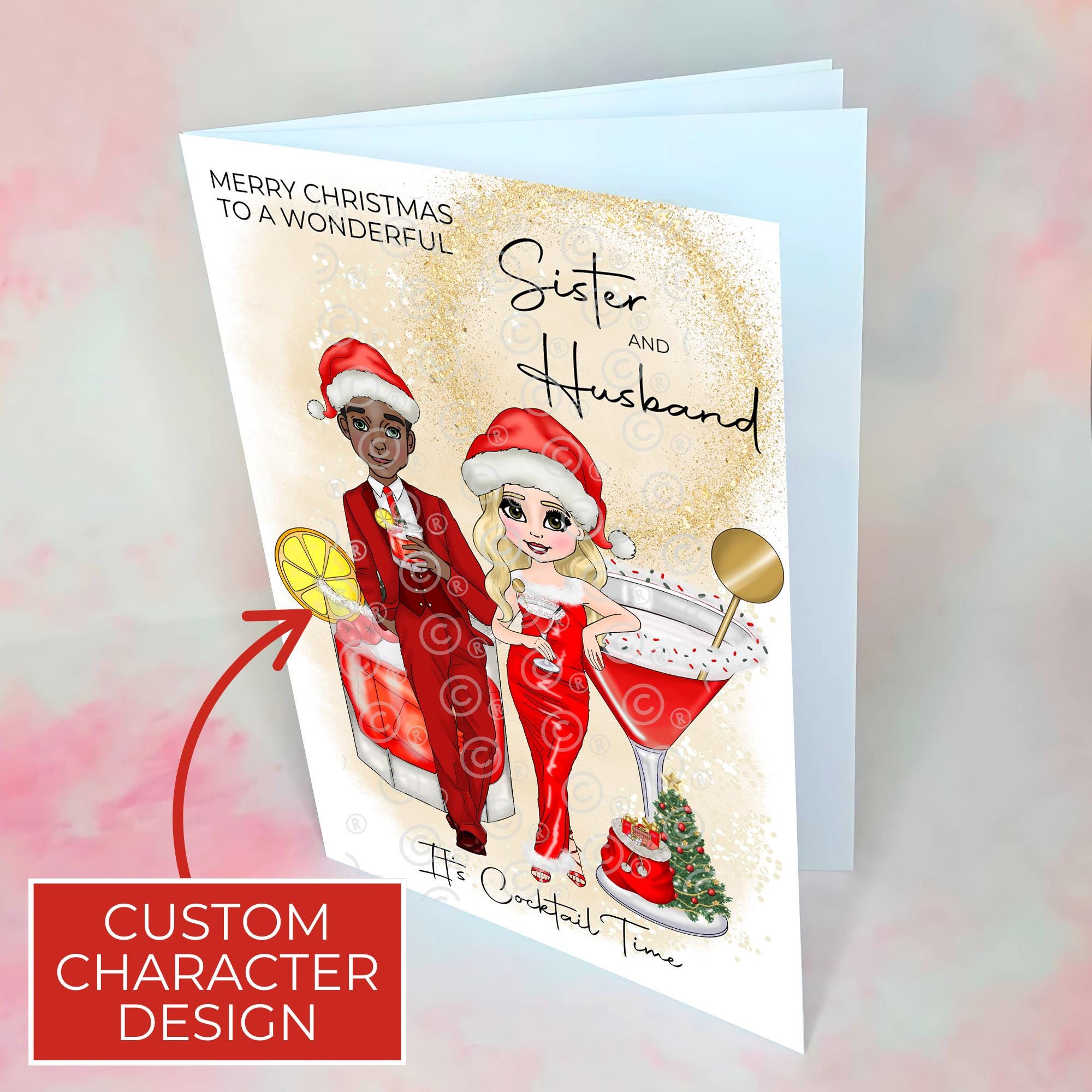 Personalised Mrs Clausmopolitan Christmas Cocktail Card for A Sister And Husband