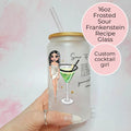 Personalised Sour Frankenstein Character Glass With Cocktail Recipe, Halloween party Decor