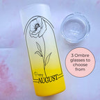 August Birth Flower Ombre Tumbler Gift, Poppy Line Art 20oz Glass Tumbler