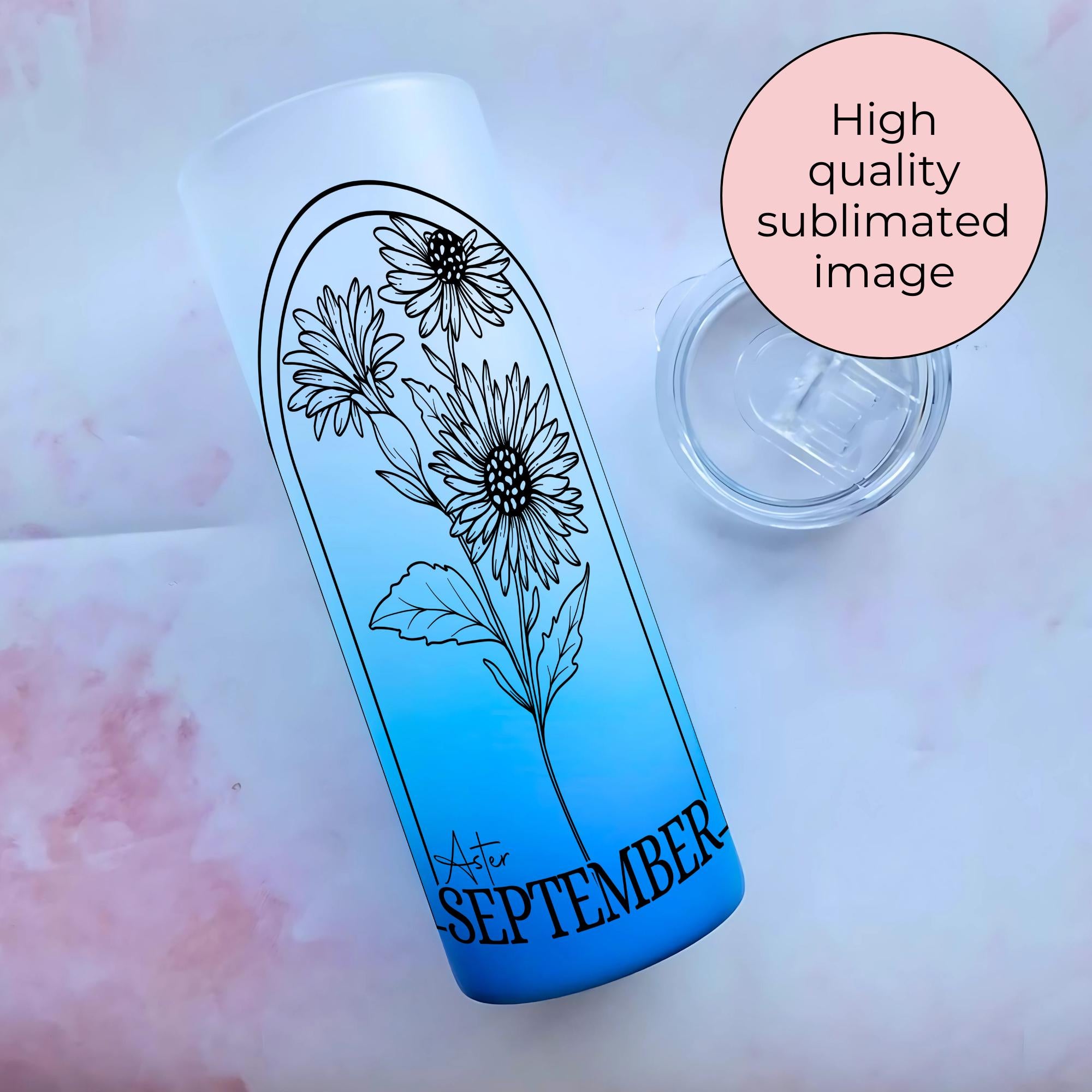 September Birth Flower Line Art Ombre Tumbler, End Of Term Teacher Gift