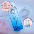 August Birth Flower Ombre Tumbler Gift, Poppy Line Art 20oz Glass Tumbler