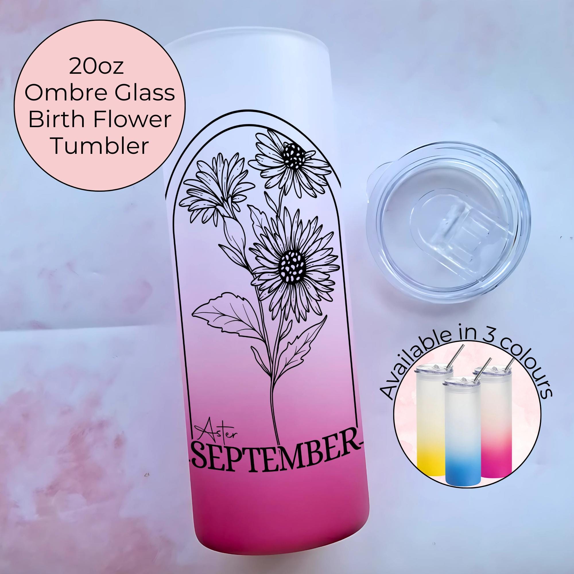 September Birth Flower Line Art Ombre Tumbler, End Of Term Teacher Gift