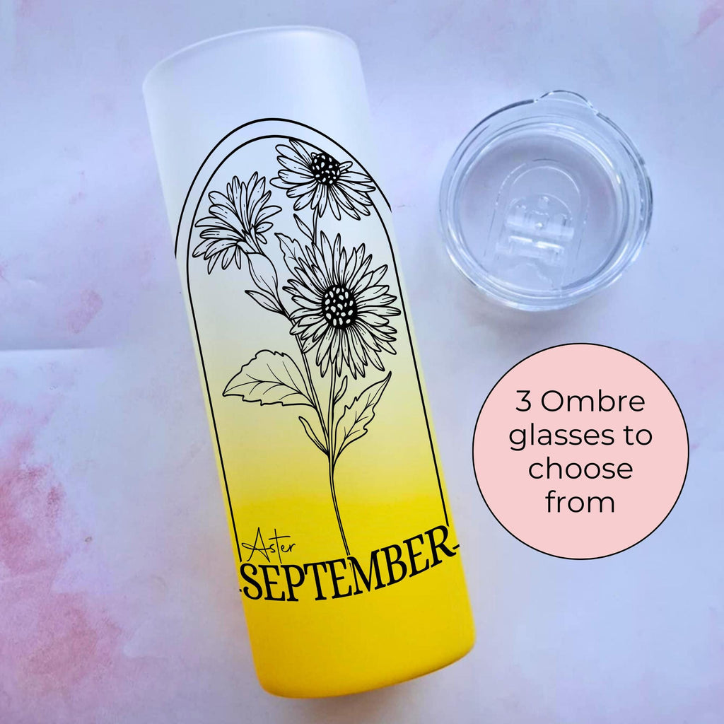 September Birth Flower Line Art Ombre Tumbler, End Of Term Teacher Gift