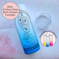 October Birth Flower Ombre Glass Tumbler, Morning Glory Line Art Gift For Her Birthday