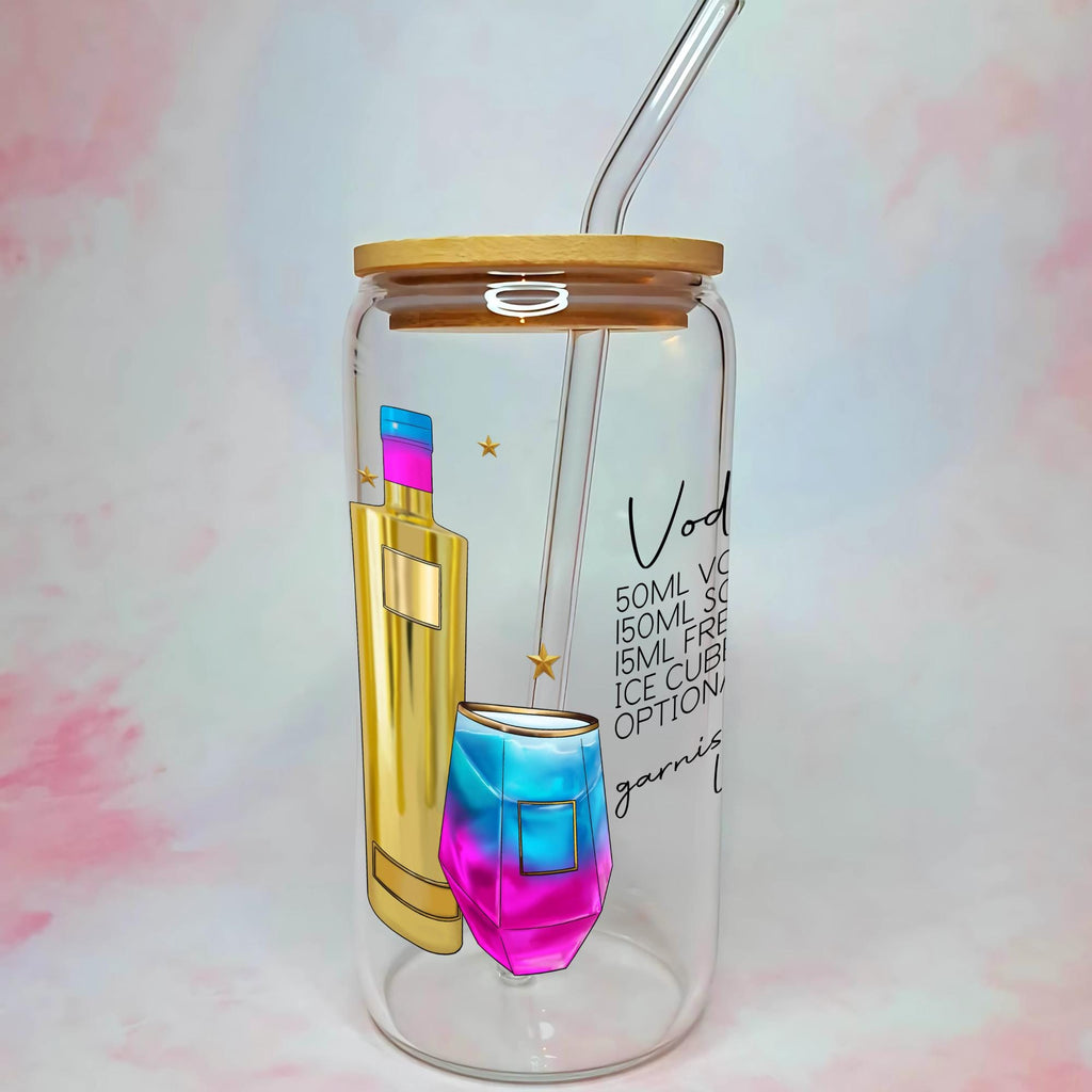 16oz Vodka Girl Cocktail Recipe Glass with Bamboo Lid & Straw