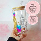 16oz Vodka Girl Cocktail Recipe Glass with Bamboo Lid & Straw