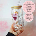 16oz Sugar Plum Fairy Cocktail Recipe Glass with Bamboo Lid & Straw, Christmas Gift For Her
