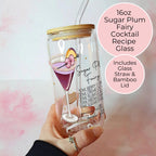 16oz Sugar Plum Fairy Cocktail Recipe Glass with Bamboo Lid & Straw, Christmas Gift For Her