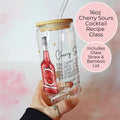 16oz Cherry Sours Cocktail Recipe Glass with Bamboo Lid & Straw