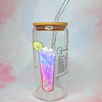 16oz Galax Vodka Cocktail Recipe Glass with Bamboo Lid & Straw