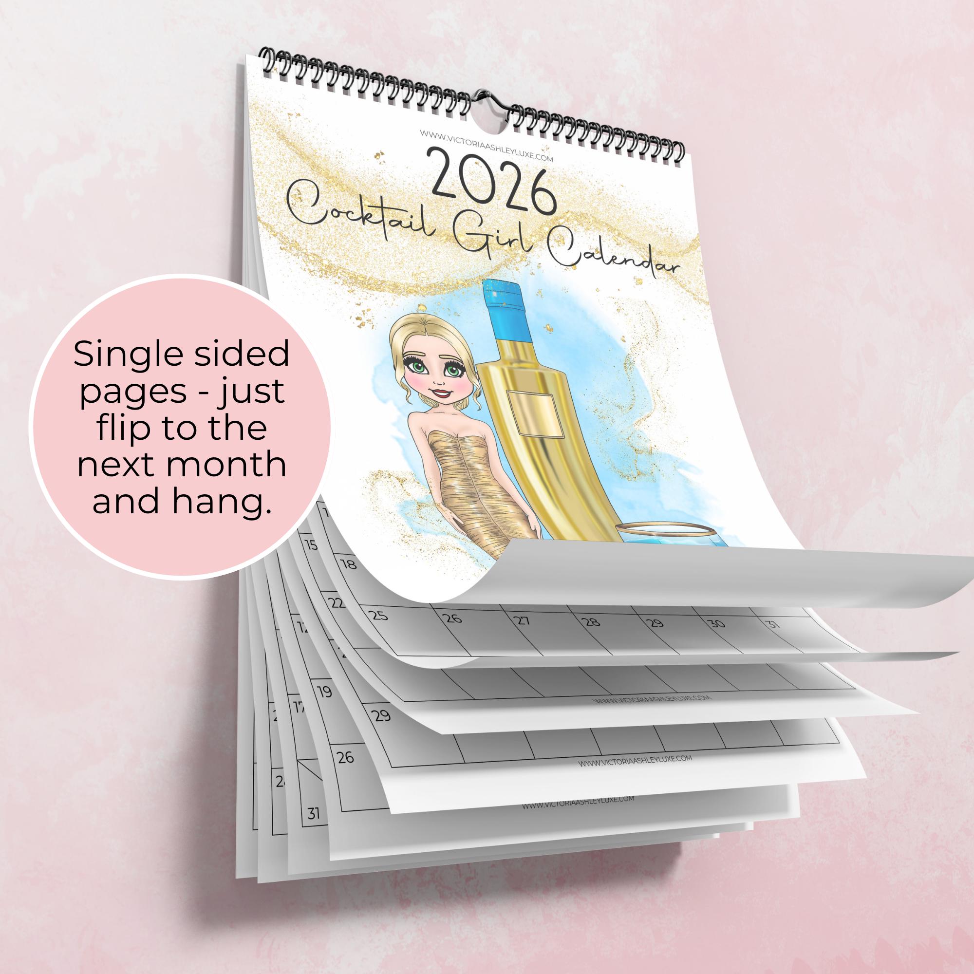 Personalised 2027 Cocktail Themed Wall Calendar, Vertical Hanging Calendar With Monthly Cocktail Recipes