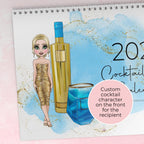 Personalised 2027 Cocktail Themed Wall Calendar, Horizontal Hanging Calendar With Monthly Cocktail Recipes
