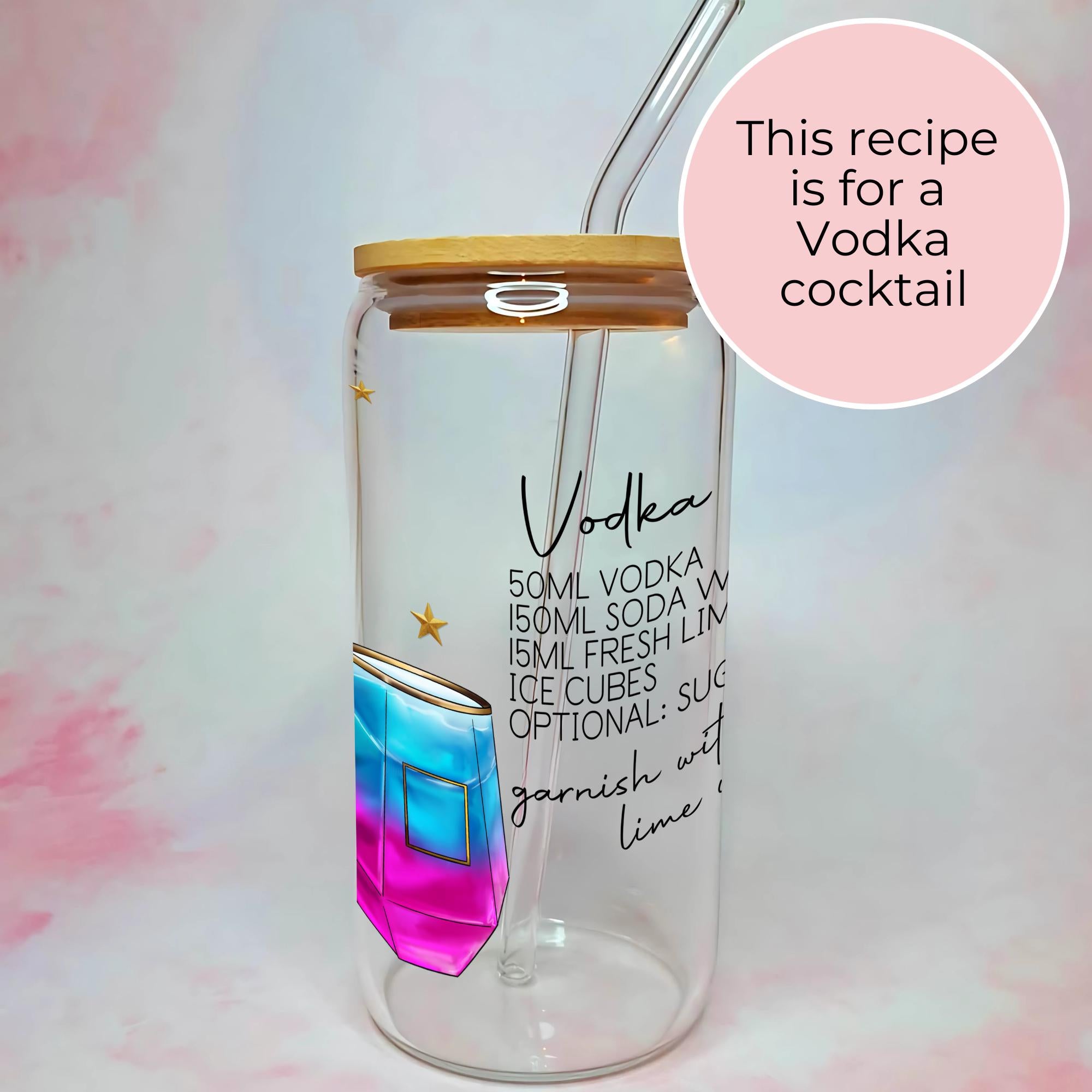 16oz Vodka Girl Cocktail Recipe Glass with Bamboo Lid & Straw
