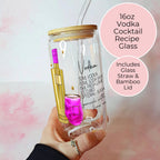 16oz Vodka Girl Cocktail Recipe Glass with Bamboo Lid & Straw, Best Friend Birthday Gift
