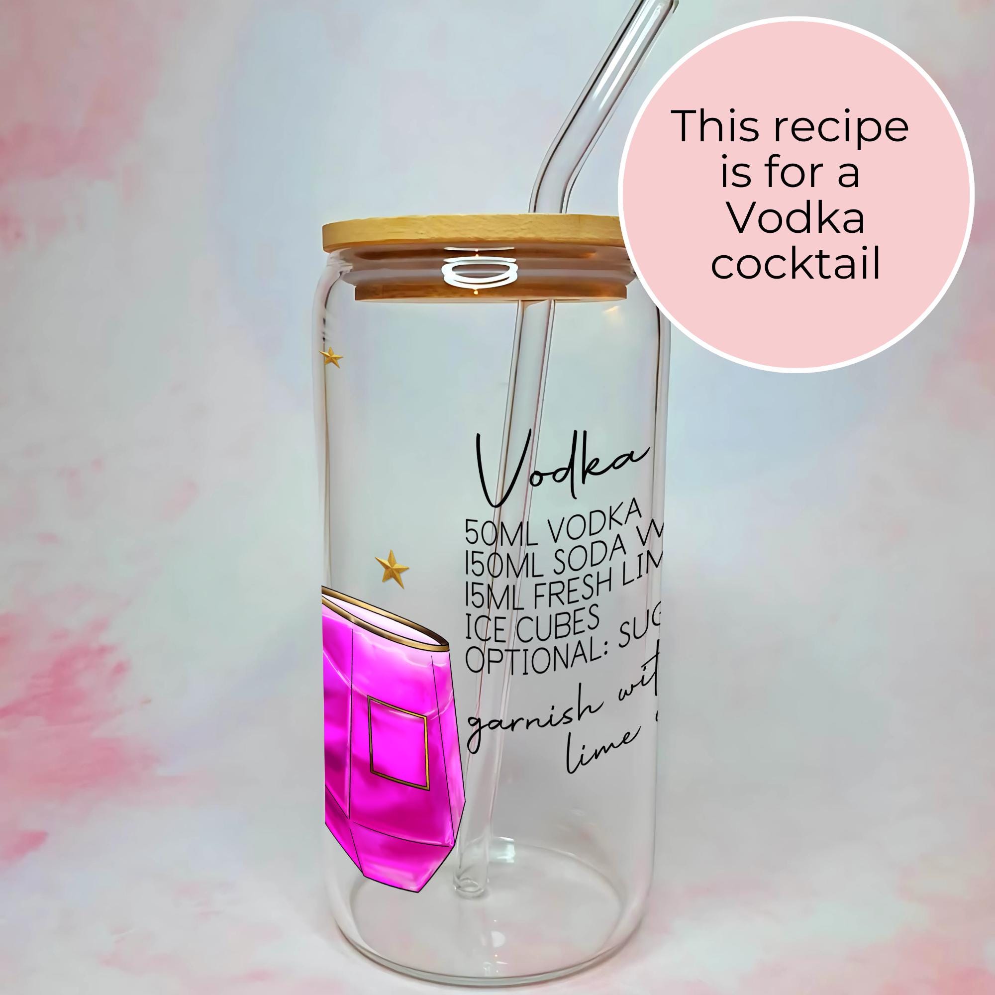 16oz Vodka Girl Cocktail Recipe Glass with Bamboo Lid & Straw, Best Friend Birthday Gift