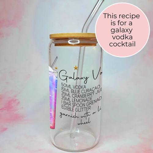 16oz Galax Vodka Cocktail Recipe Glass with Bamboo Lid & Straw