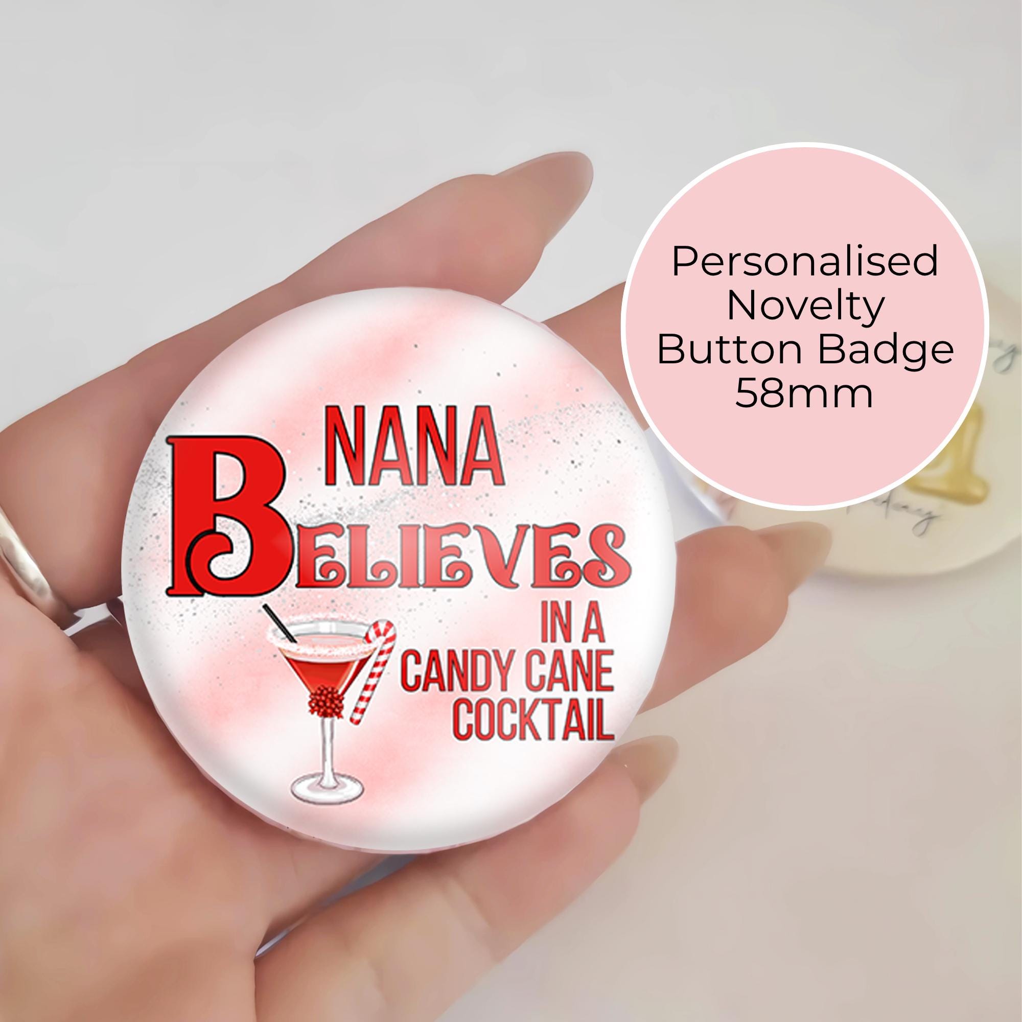 "I Believe In A Candy Cane" Novelty Button Badge, Fun Christmas Cracker Filler