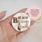 "I Believe In A Dirty Snowman" Novelty Button Badge, Christmas Table Place Setting