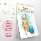 Personalised 2027 Cocktail Themed Wall Calendar, Vertical Hanging Calendar With Monthly Cocktail Recipes