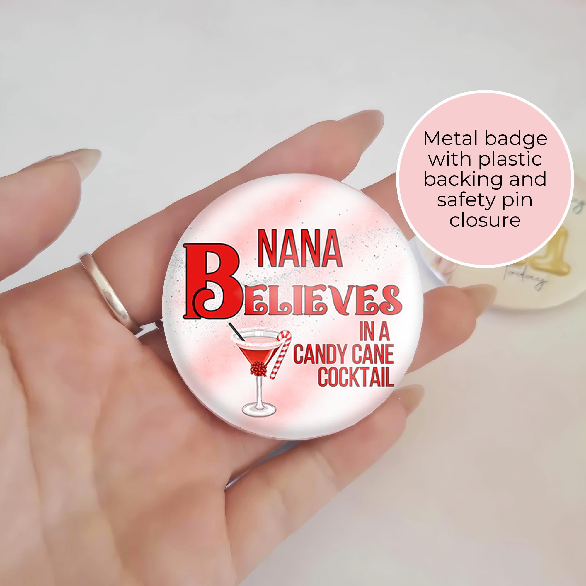 "I Believe In A Candy Cane" Novelty Button Badge, Fun Christmas Cracker Filler