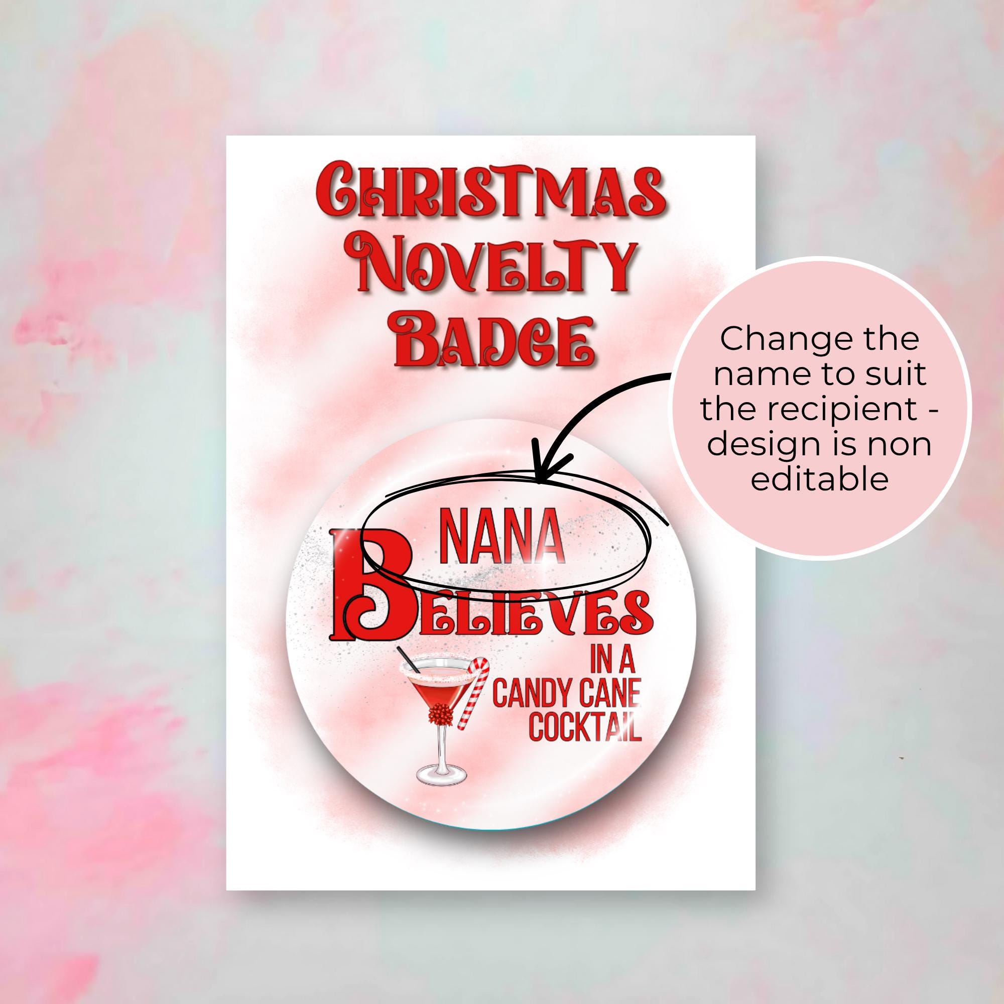 "I Believe In A Candy Cane" Novelty Button Badge, Fun Christmas Cracker Filler