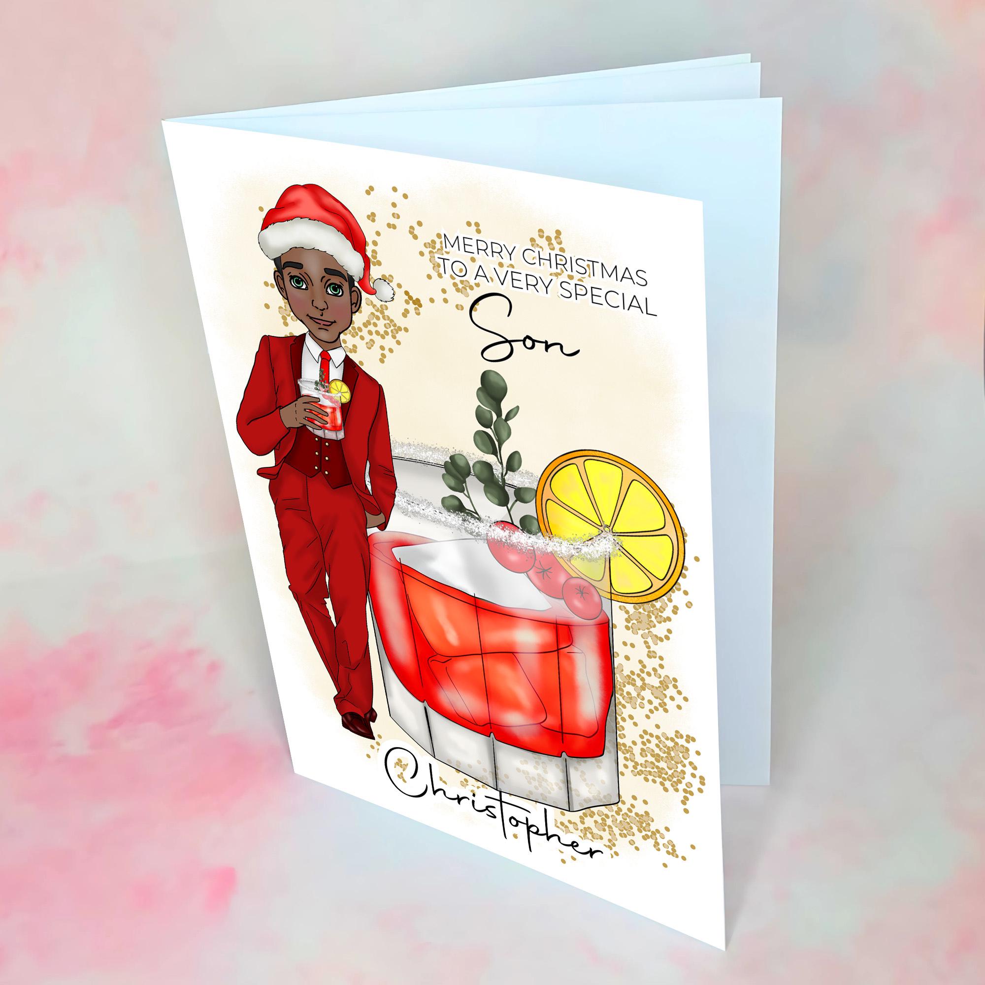 Personalised Santa Christmas Cocktail Card for A Special Son