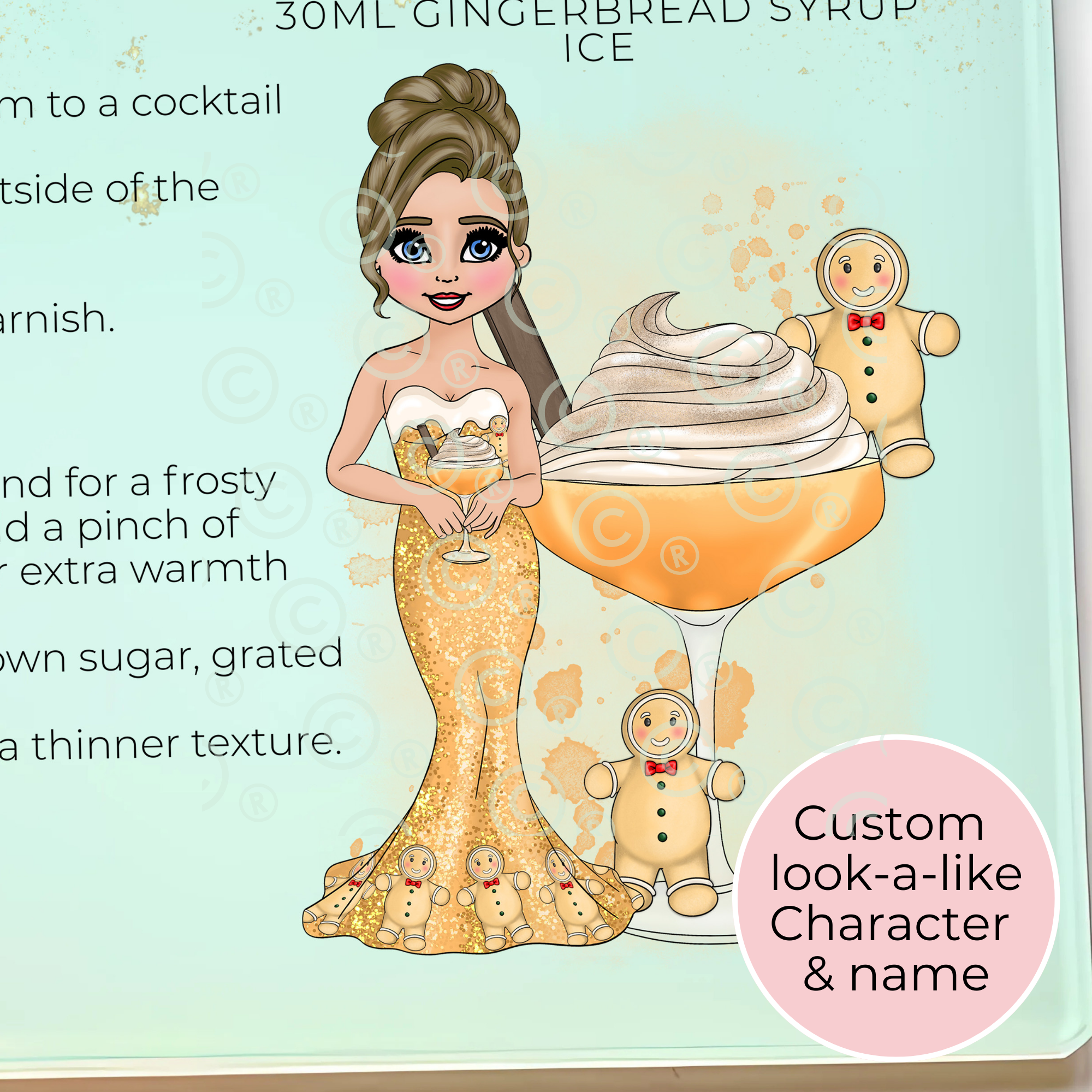 Personalised Gingerbread Martini Cocktail Chopping Board, A4 Tempered Glass Worktop Saver